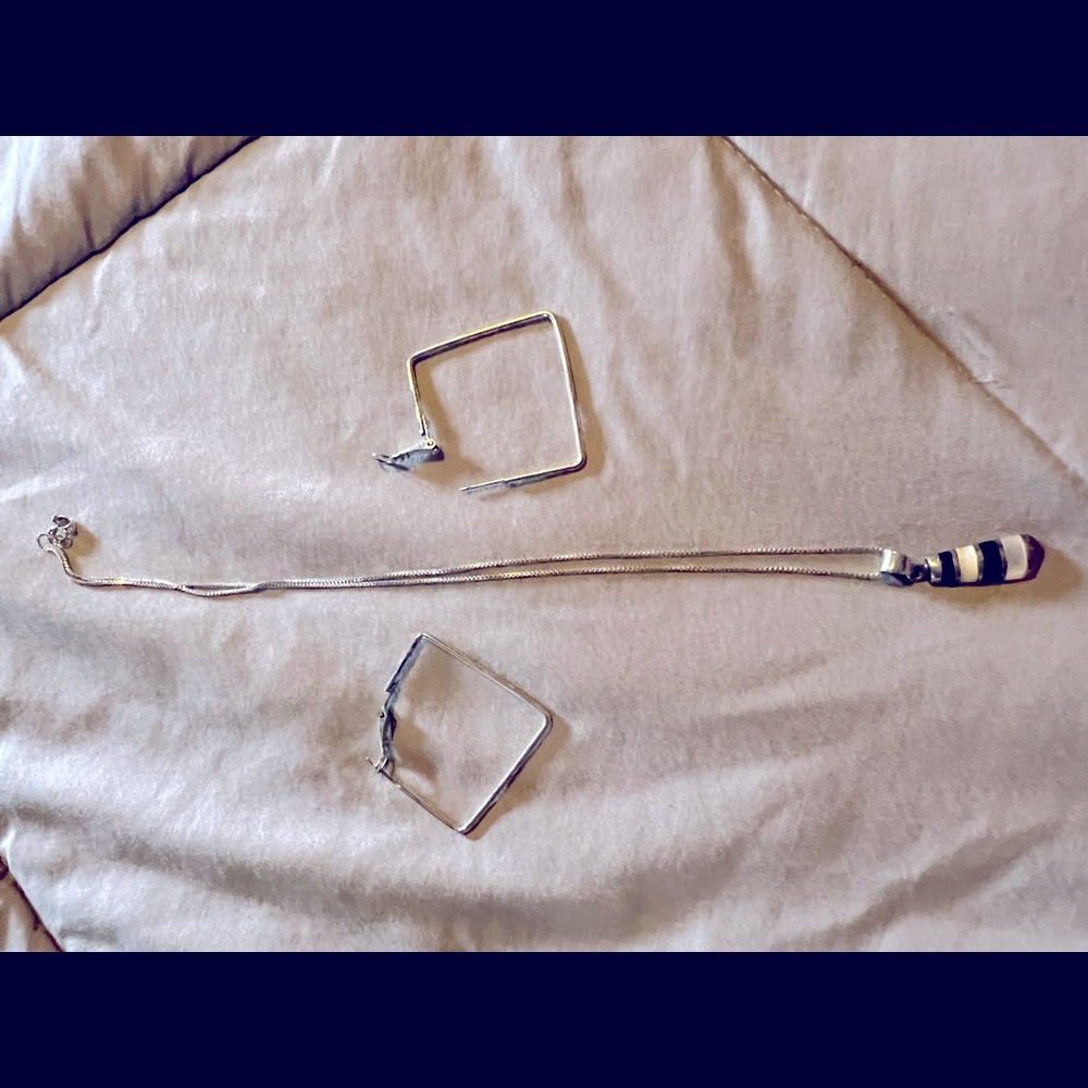 Silver necklace and earrings